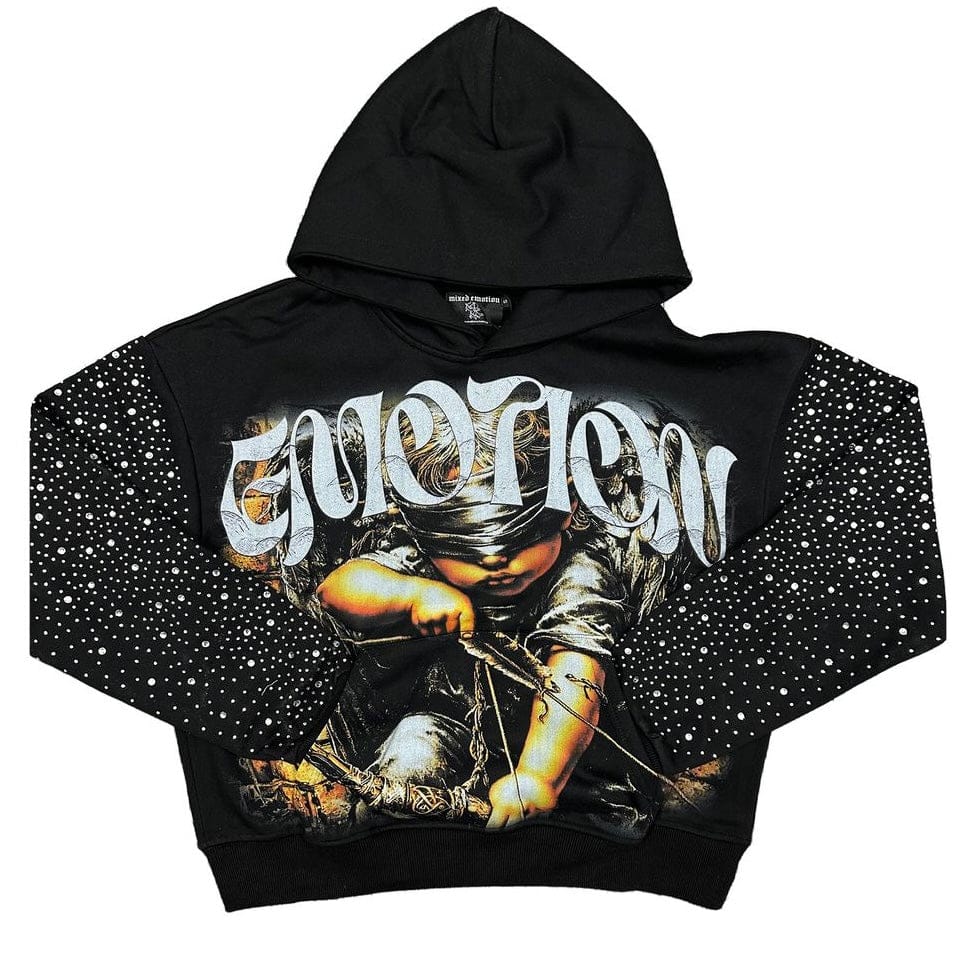 Mixed Emotion Archer Rhinestone Hoodie (Black)