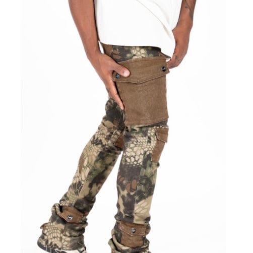 Pheelings "My Pleasure" Cargo Flare Stack Denim (Camo/Brown)