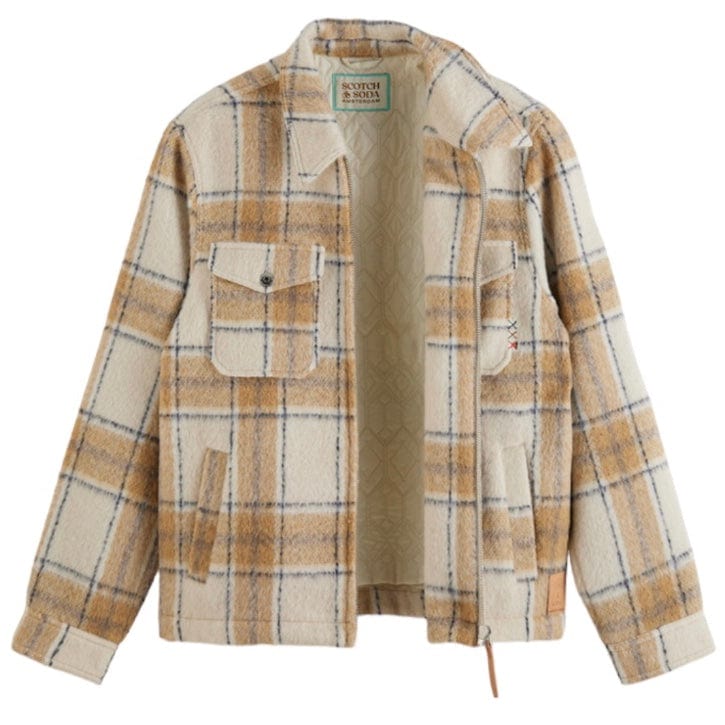 Scotch & Soda Zip-Thru Check Overshirt (Offwhite Camel Check) 174429