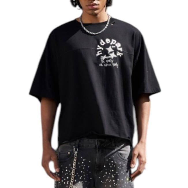 Hyde Park Aged Cotton Double Yoke Crop Tee (Black)