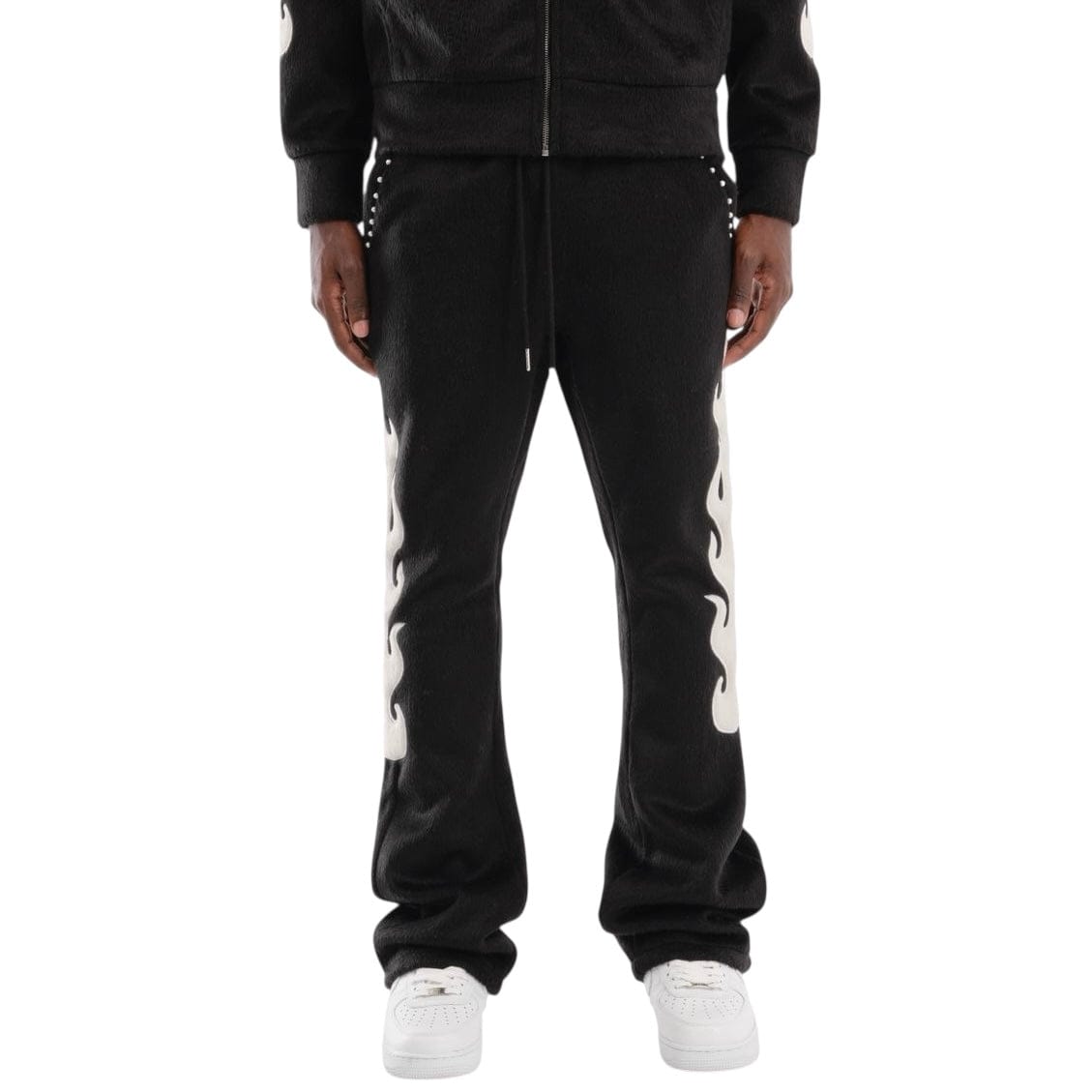 Copper Rivet Pearled Mohair Full Zip Hoodie & Pants Set (Black)