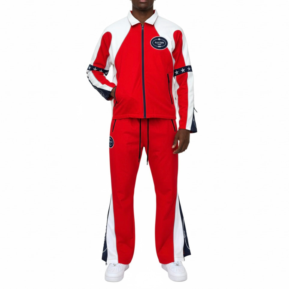 Vie Riche Star Studded Nylon Jacket & Pants Set (Red) VR1850/VR1851-RED