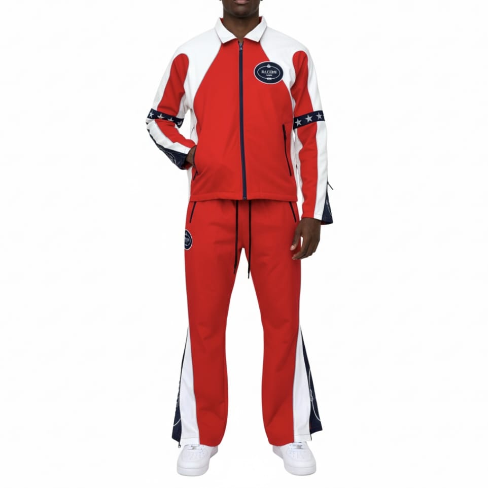 Vie Riche Star Studded Nylon Jacket & Pants Set (Red) VR1850/VR1851-RED