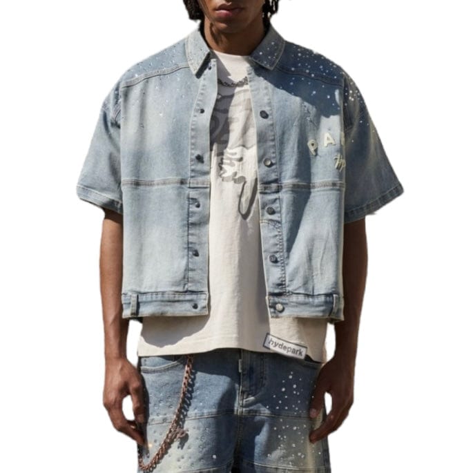 Hyde Park Studded Park Denim Work Shirt (Blue)