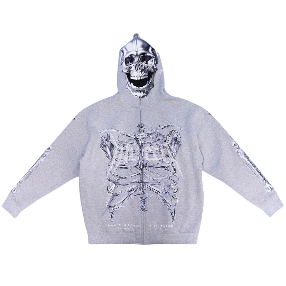 Hasta Muerte T2 Skull Zip Hoodie (Heather Grey)