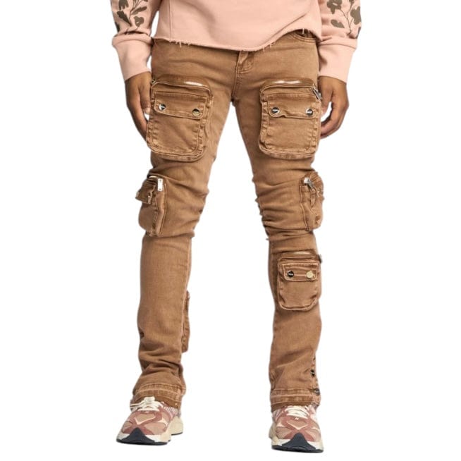 Pheelings "Journey To Greatness" Cargo Flare Stacked Denim (Brown)
