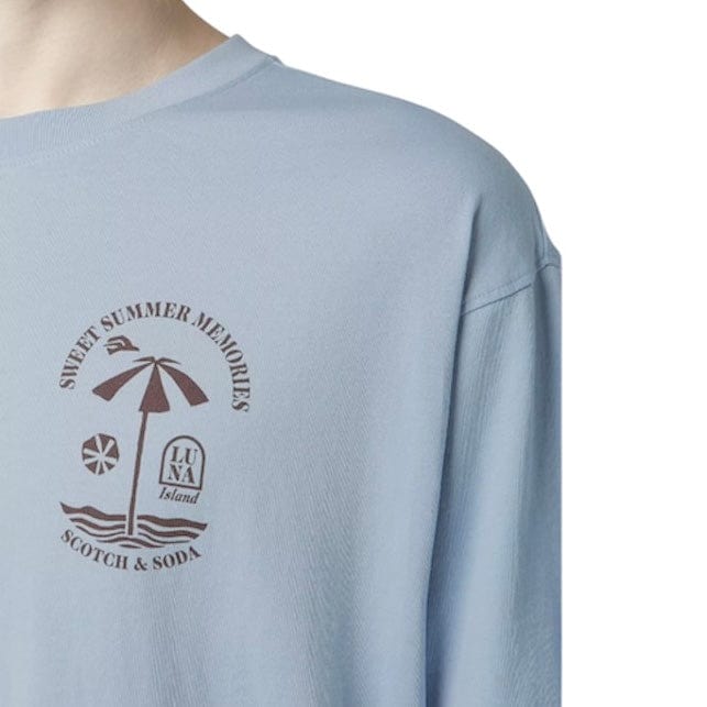Scotch & Soda Relaxed Fit Front & Back Artwork T Shirt (Sky Blue) 180049