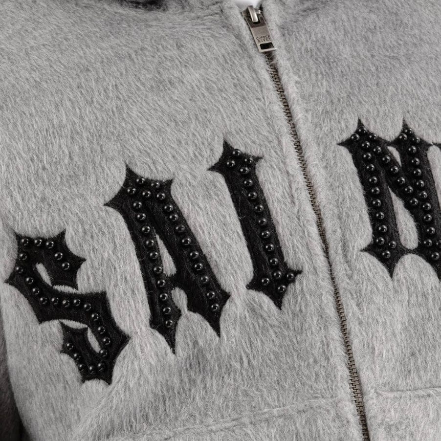 Copper Rivet Pearled Mohair Full Zip Hoodie & Pants Set (Gray)