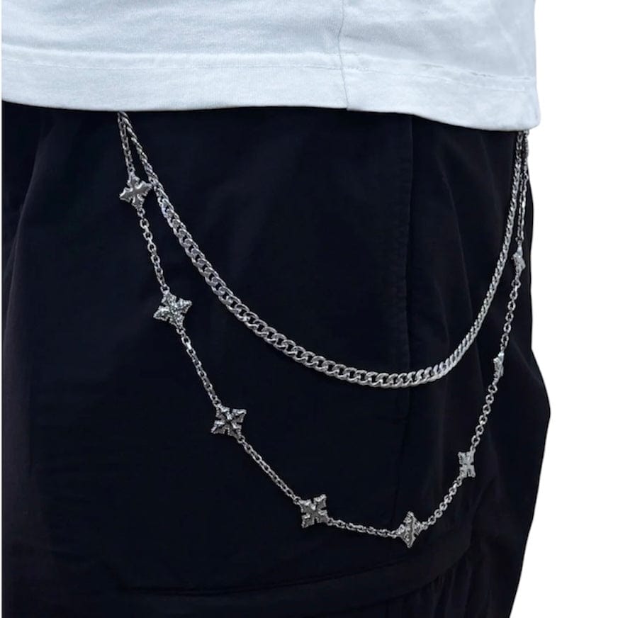 Jewelry Essentials Double Layered Silver Cross Pant Chains (Silver) BKC-202S