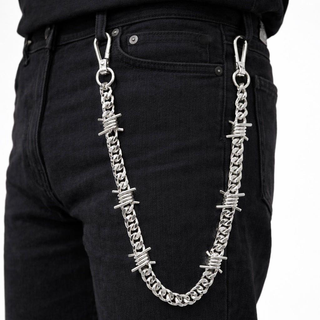 Jewelry Essentials Barbed Wire Pant Chain (Silver) BKC-150S