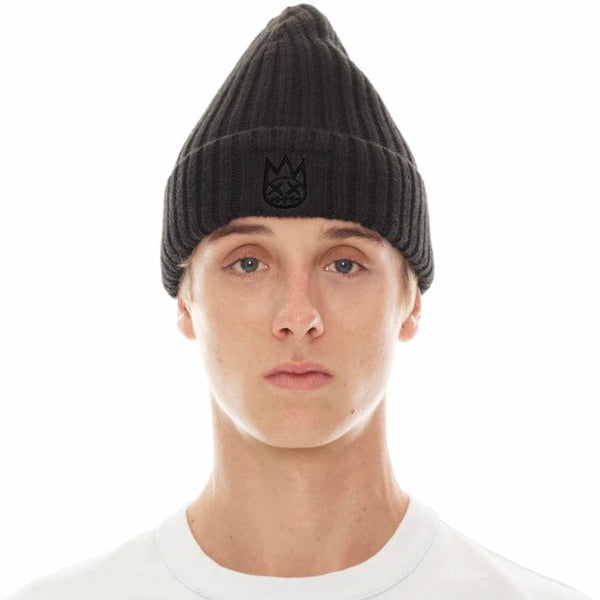 Cult Of Individuality Clean 2 Tone Shimuchan Logo Knit Beanie Hat (Black)