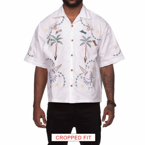 Ice Cream Cropped Fit The Palms SS Woven Shirt (White) 441-3600