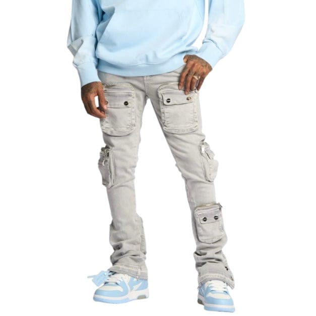 Pheelings "Journey To Greatness" Cargo Flare Stacked Denim (Cold Grey)