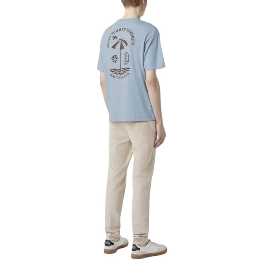 Scotch & Soda Relaxed Fit Front & Back Artwork T Shirt (Sky Blue) 180049