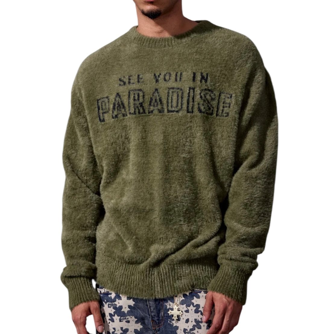 See You In Paradise Plush Crewneck Sweater (Olive) 3992