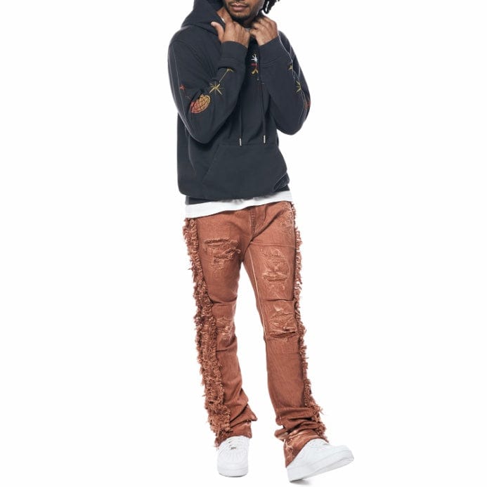 Smoke Rise Frayed Stacked Denim Jeans (Rust) JP23642