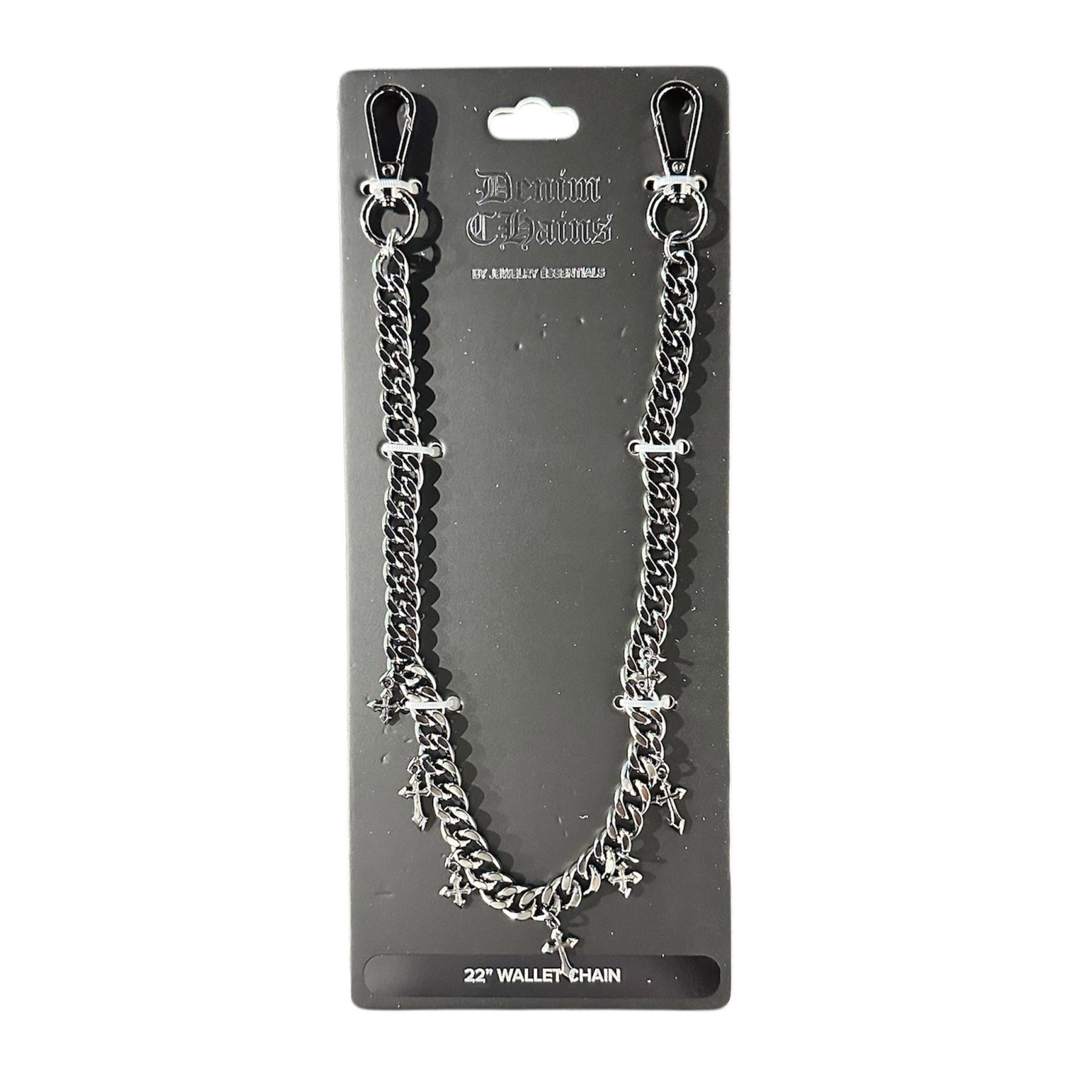 Jewelry Essentials 12mm Cuban With 7 Cross Pant Chain 22" (Black) BKC-153BK