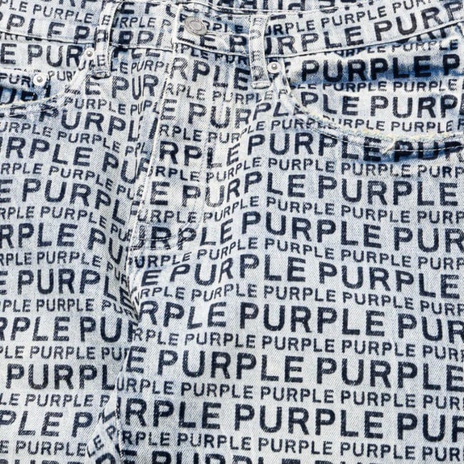 Purple Brand Skinny Wordmark Flock Denim (Light Indigo) P001-SWFI424