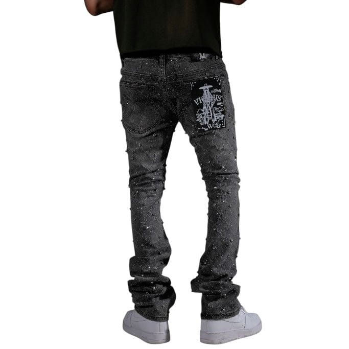 Vicious Denim Embellish Rhinestone Flare Denim (Grey) VC510