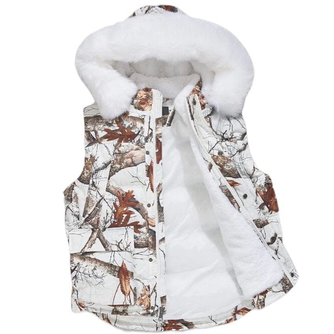 Jordan Craig Yukon Fur Lined Puffer Vest (Snow Camo) 9377VC