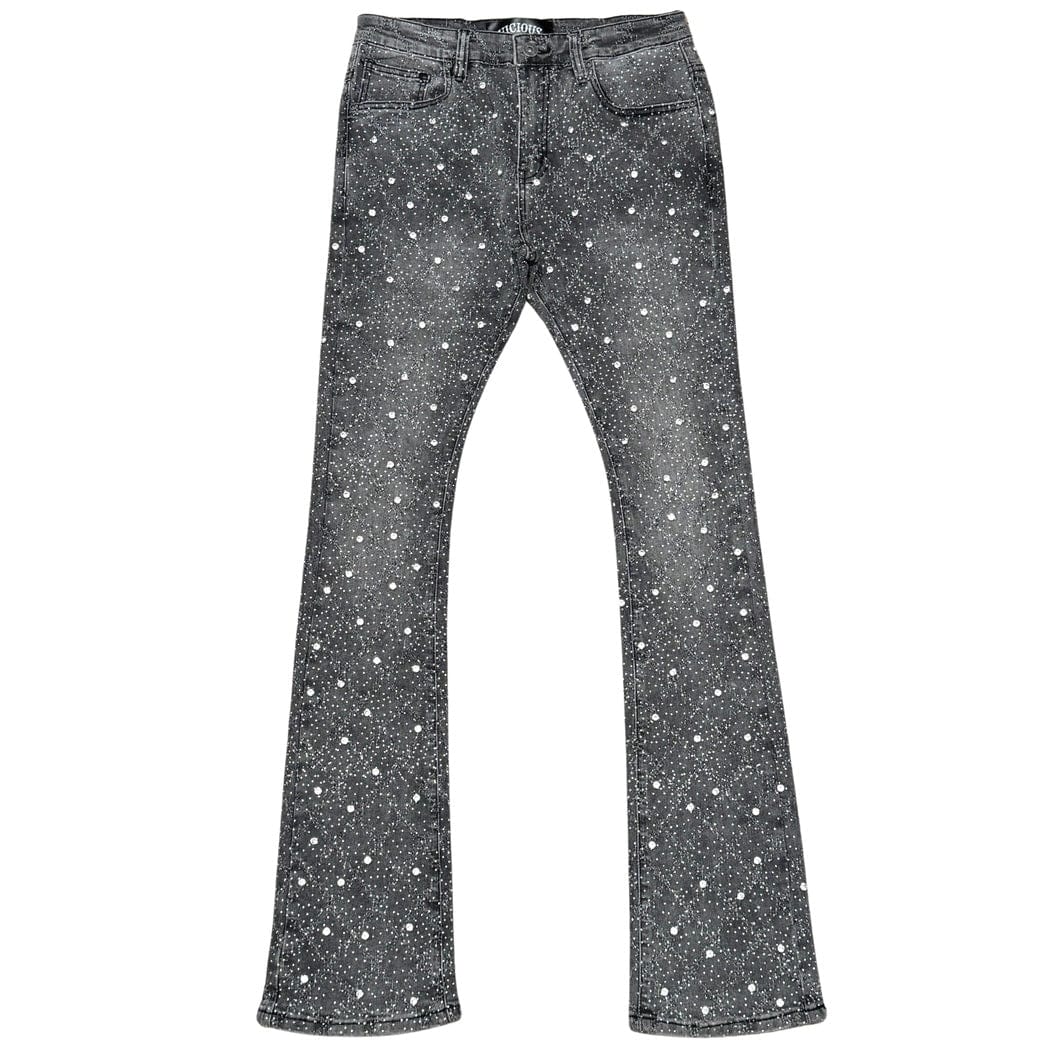 Vicious Denim Embellish Rhinestone Flare Denim (Grey) VC510