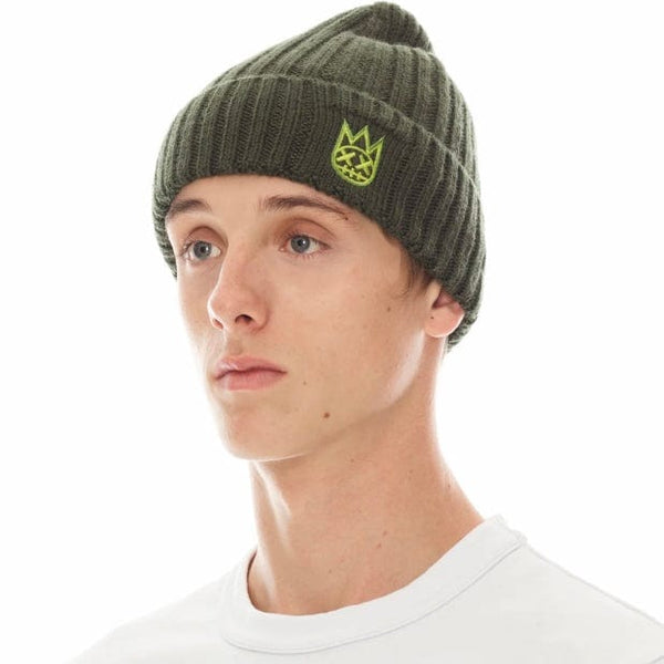 Cult Of Individuality Clean 2 Tone Shimuchan Logo Knit Beanie Hat (Pine)