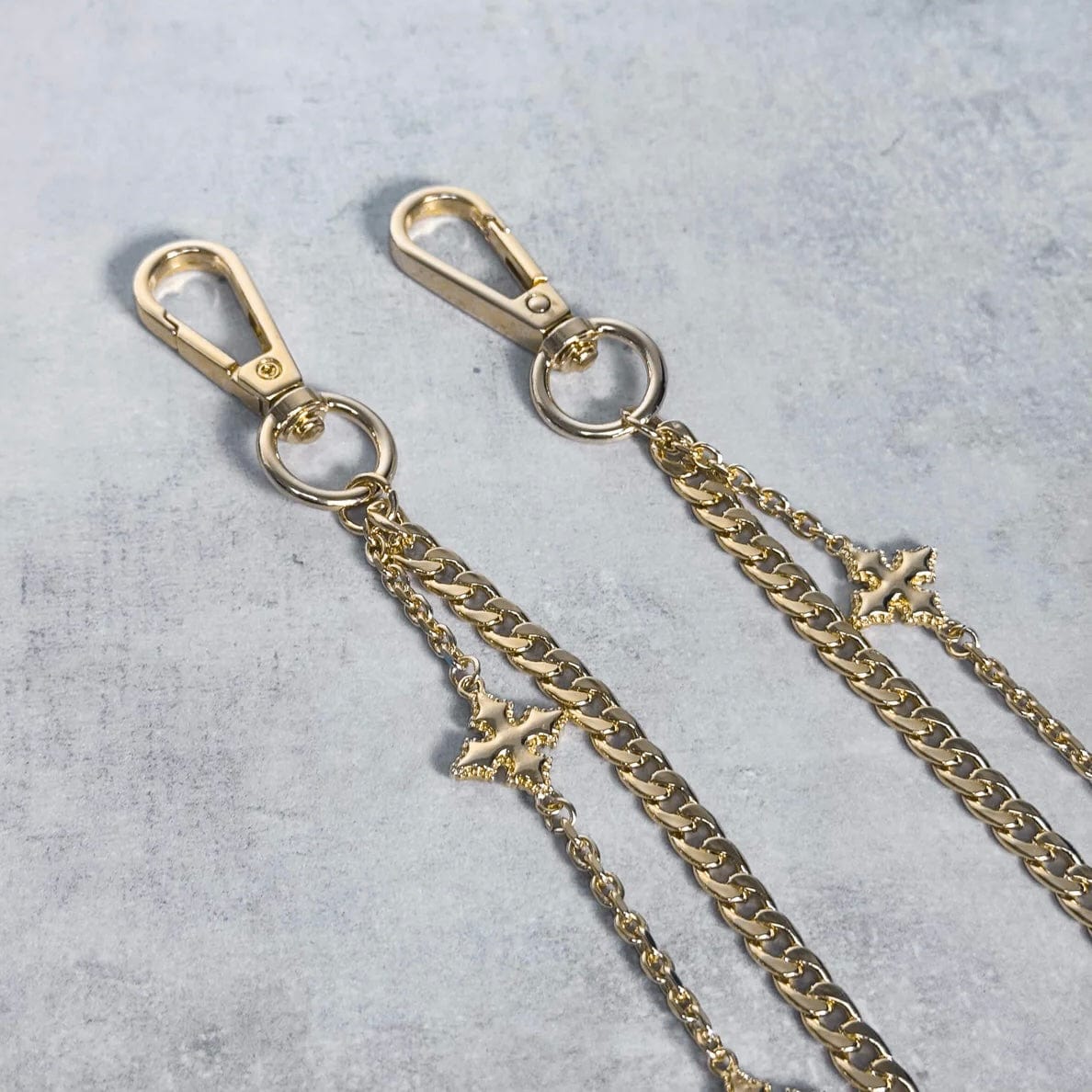 Jewelry Essentials Double Layered Silver Cross Pant Chains (Gold) BKC-202G