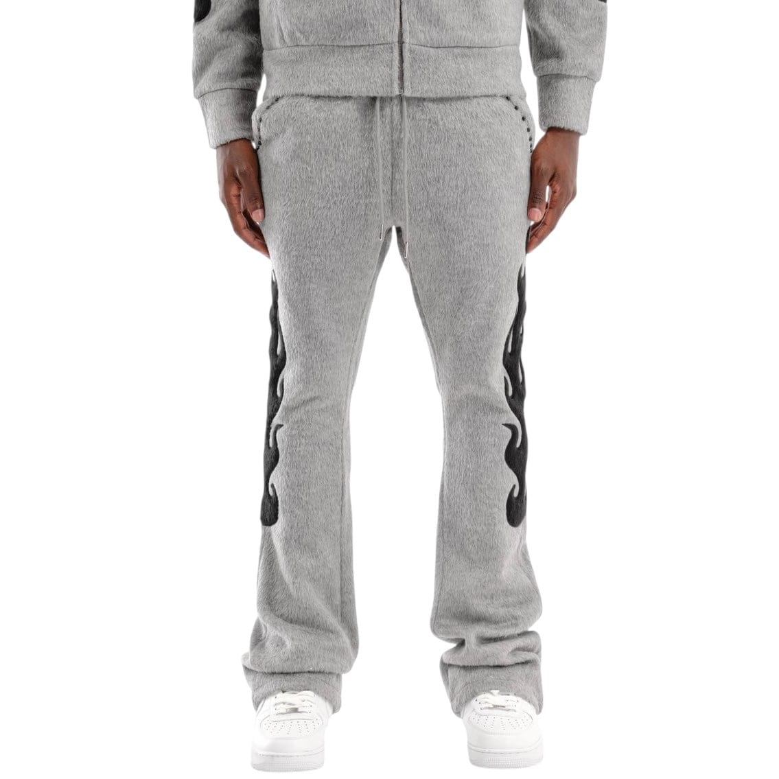 Copper Rivet Pearled Mohair Full Zip Hoodie & Pants Set (Gray)