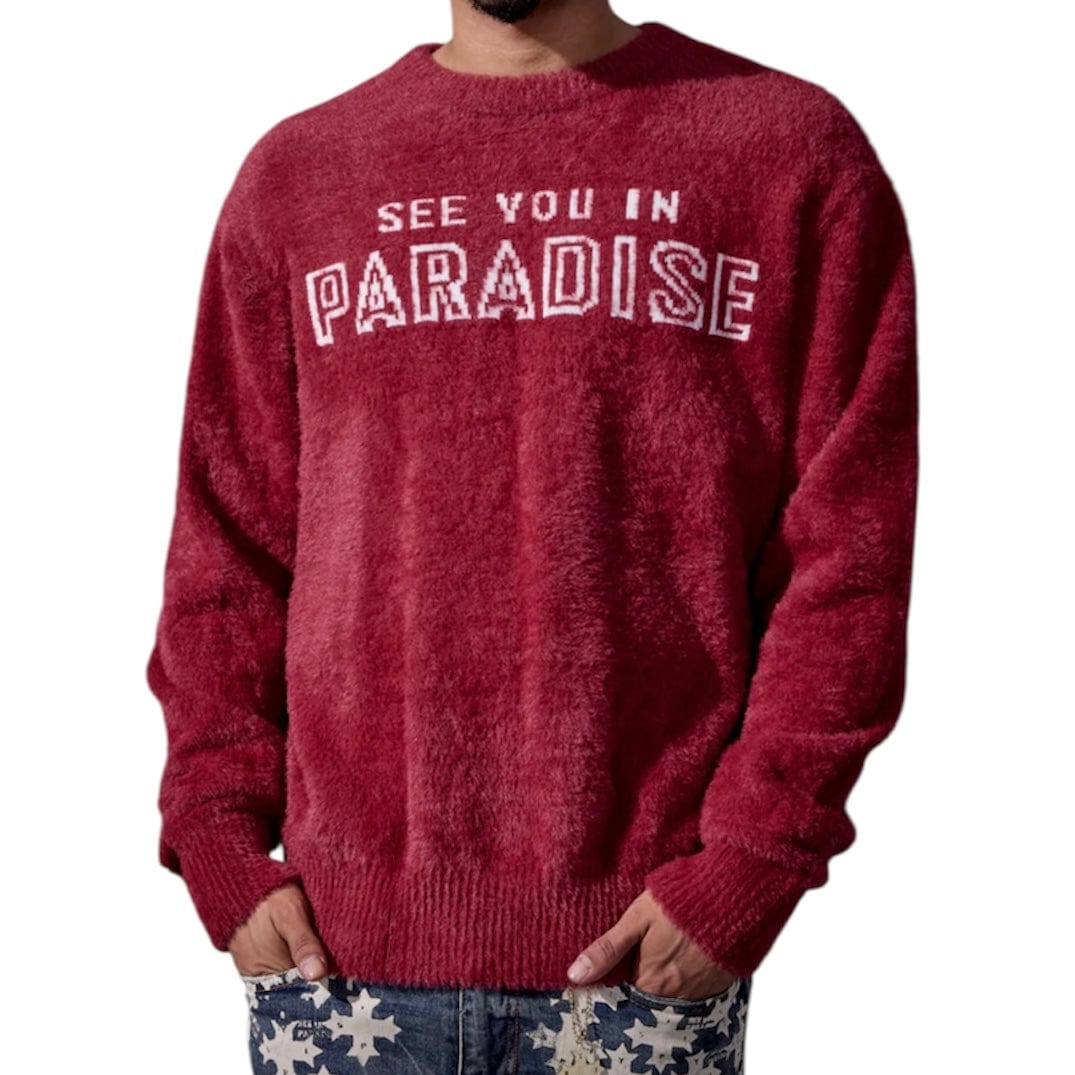 See You In Paradise Plush Crewneck Sweater (Burgundy) 3992