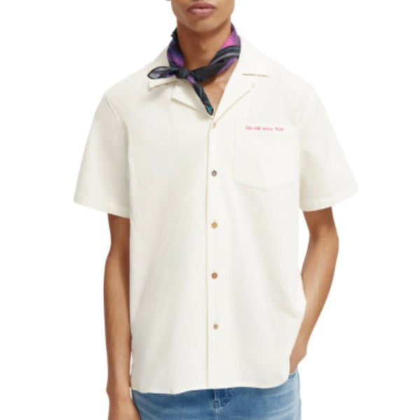 Scotch & Soda Crinkle Cotton Back-Embroidery Shirt (Off White) 174219