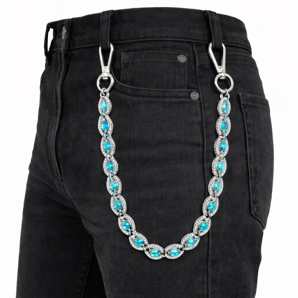 Jewelry Essentials Iced Evil Eye Infinity Pant Chain (Silver/Blue) BKC-873SBL