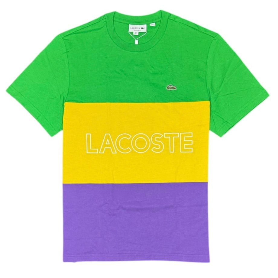 Lacoste 3D Lettered Colorbock Crew Neck T Shirt (Green/Yellow/Purple) TH7059