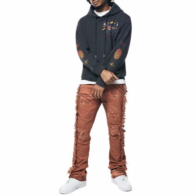 Smoke Rise Frayed Stacked Denim Jeans (Rust) JP23642