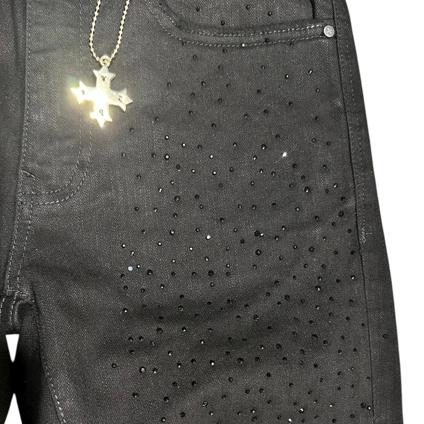 See You In Paradise Rhinestones Stacked Denim (Jet Black) JTF2315A