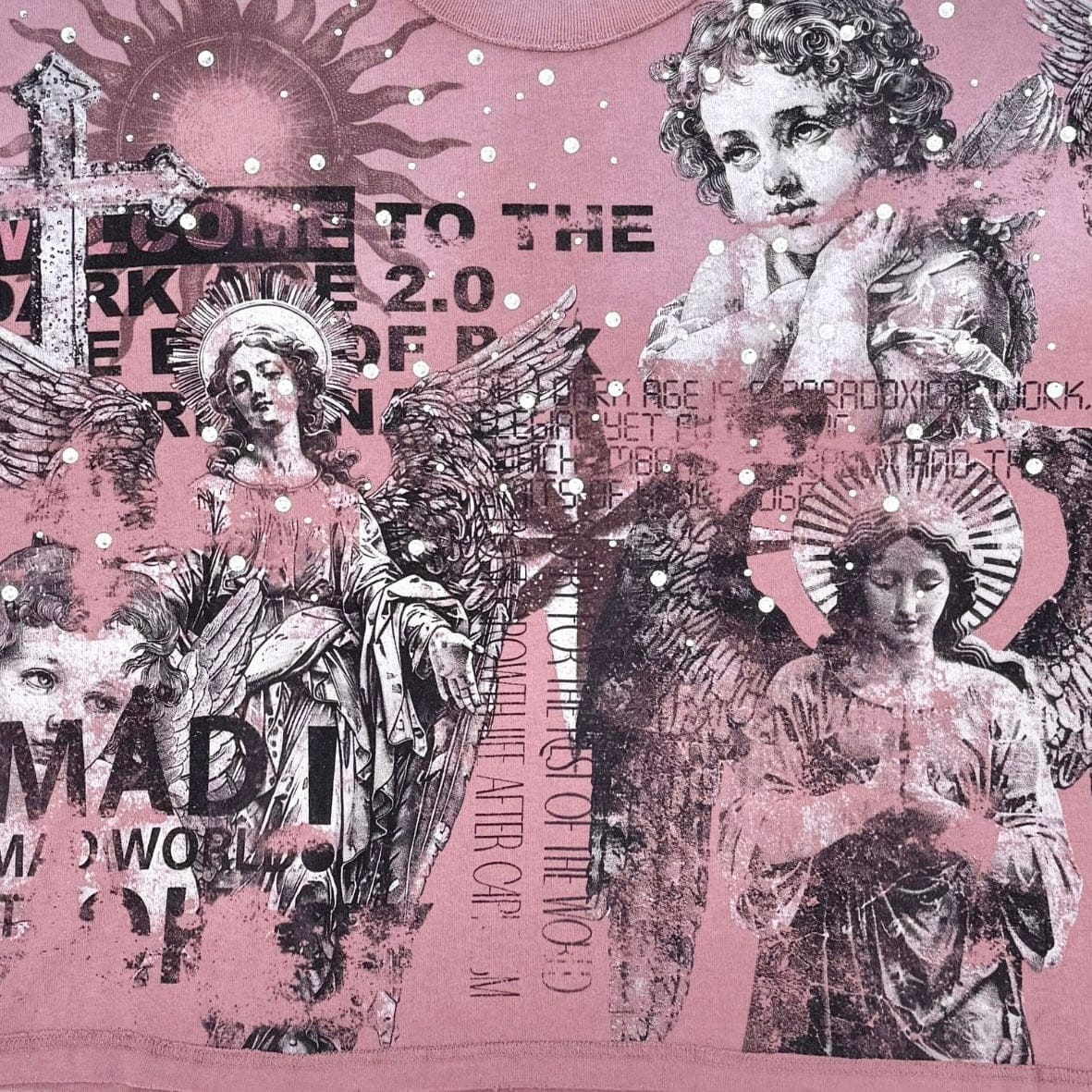 Rare Peace Washed Heavy All Over Rhinestone Tee (Dust Pink) RT5043