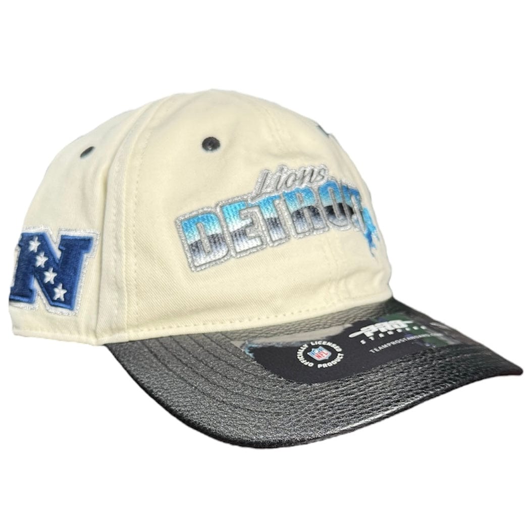 Pro Standard NFL Detroit Lions Chrome Leather Strap Hat (Eggshell/Black)