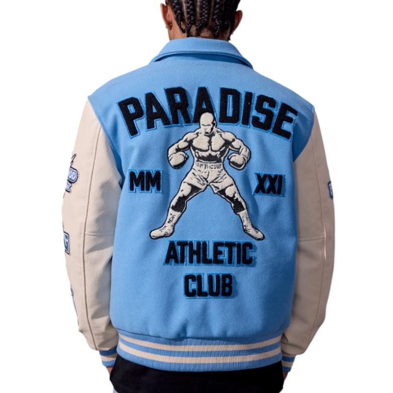 See You In Paradise Team Varsity Jacket (Sky Blue) 91700