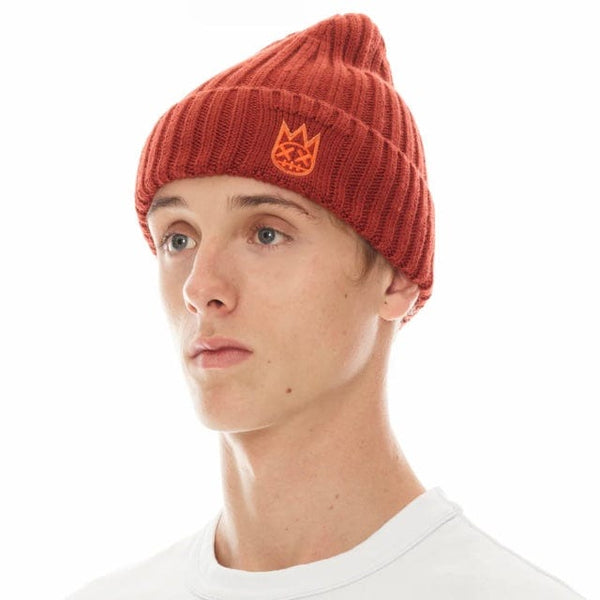 Cult Of Individuality Clean 2 Tone Shimuchan Logo Knit Beanie Hat (Rust)