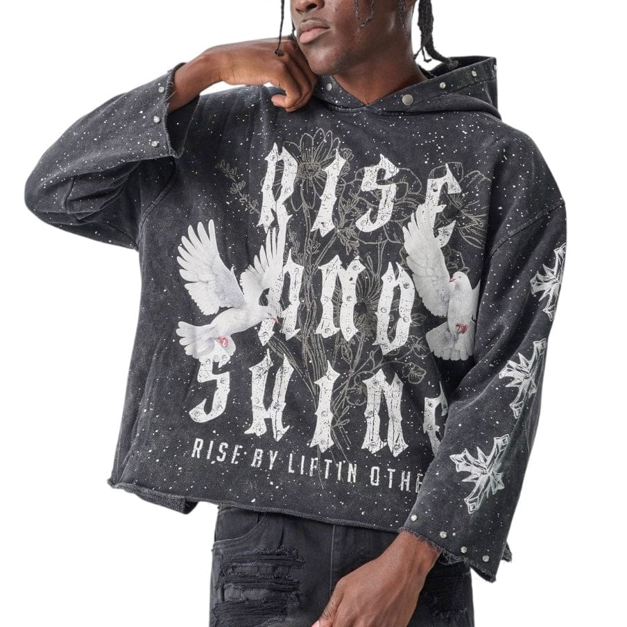 Taker Rise & Shine Raw-Edge Cropped French Terry Hoodie (Black) T5257