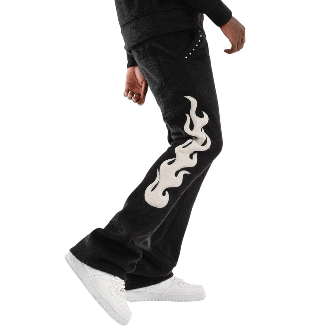 Copper Rivet Pearled Mohair Full Zip Hoodie & Pants Set (Black)