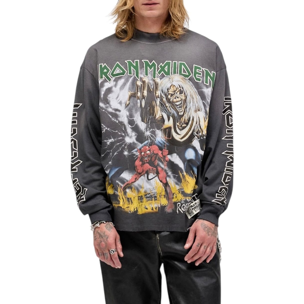 Represent X Iron Maiden Number Of Beast Long Sleeve T Shirt (Sunfade G