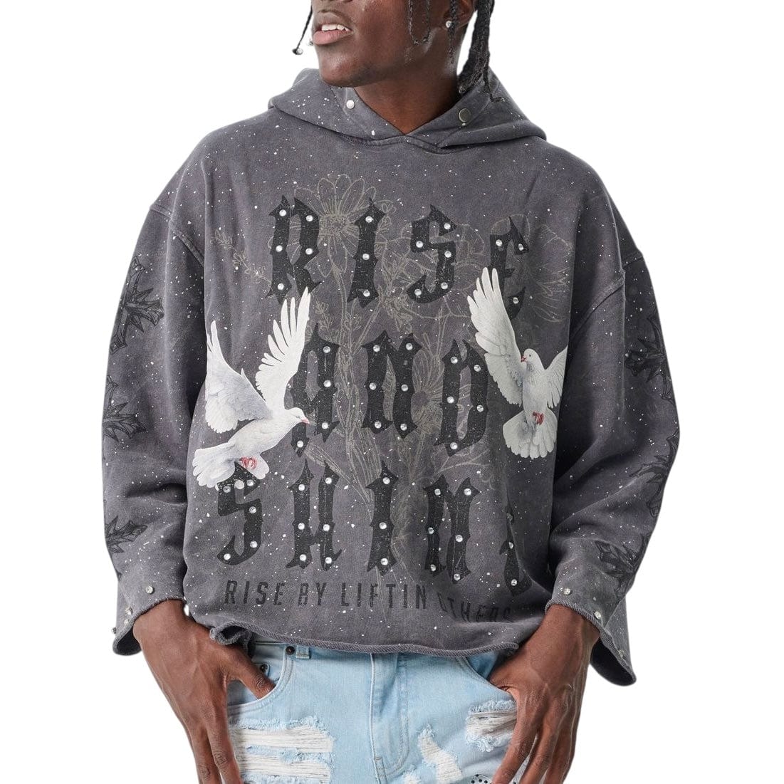 Taker Rise & Shine Raw-Edge Cropped French Terry Hoodie (Grey) T5257