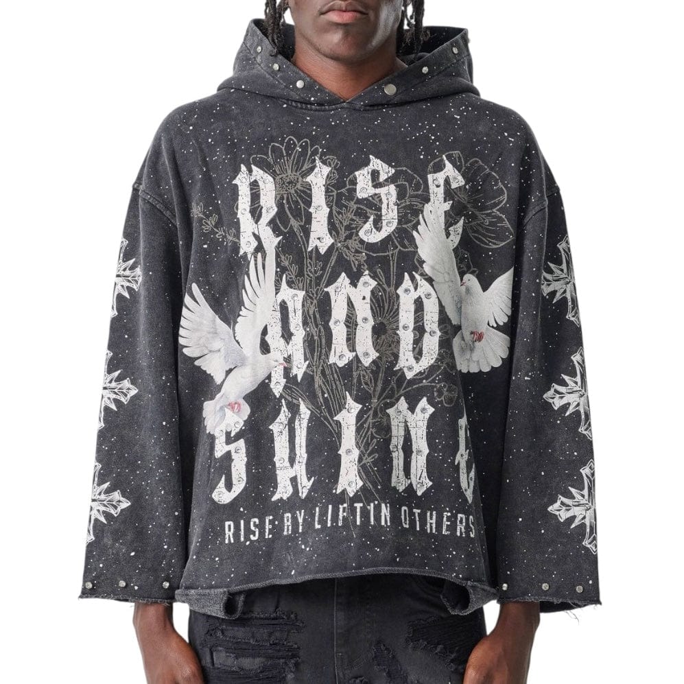 Taker Rise & Shine Raw-Edge Cropped French Terry Hoodie (Black) T5257