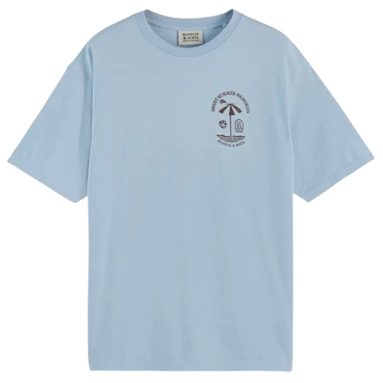 Scotch & Soda Relaxed Fit Front & Back Artwork T Shirt (Sky Blue) 180049