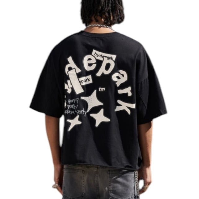 Hyde Park Aged Cotton Double Yoke Crop Tee (Black)