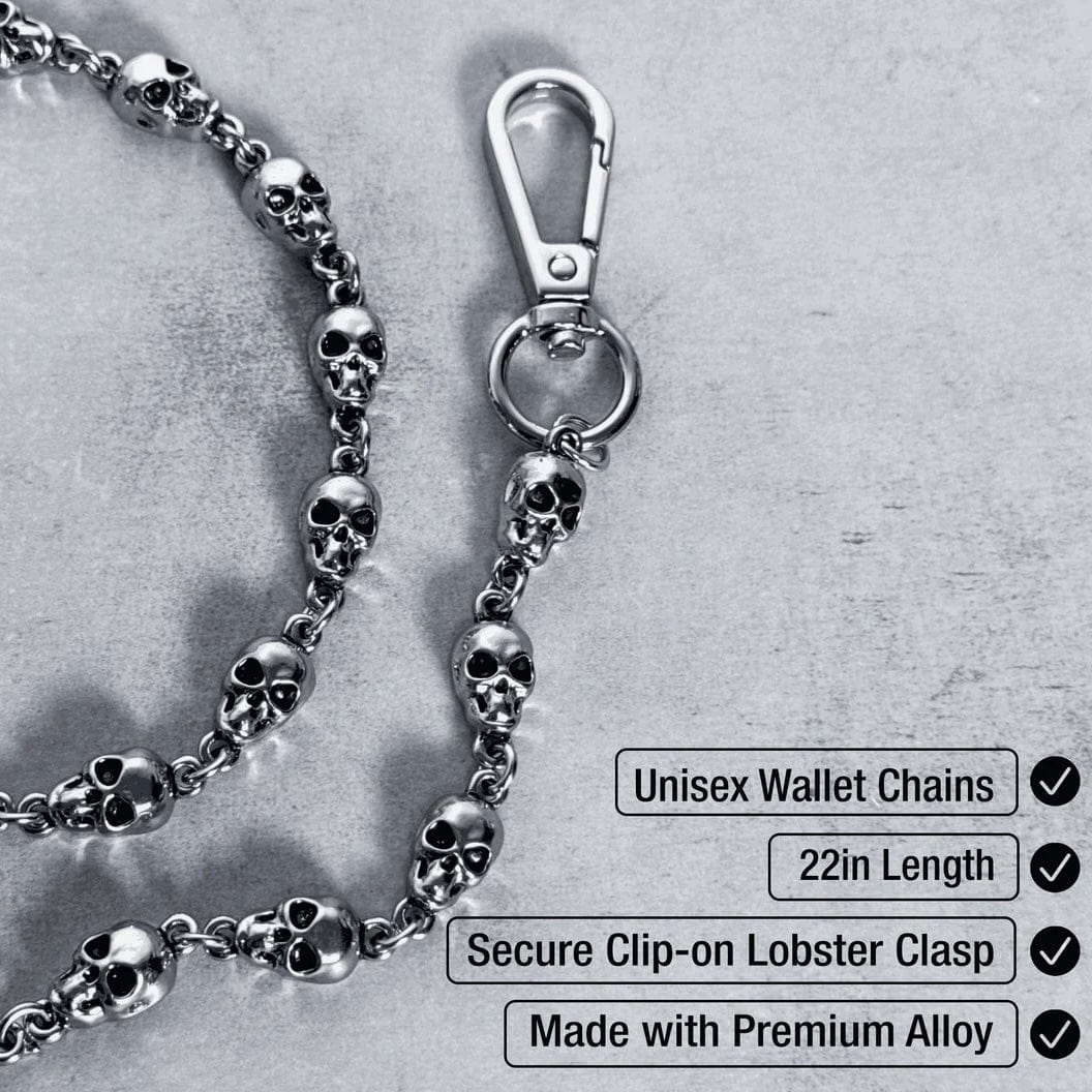 Jewelry Essentials 9mm Skull Pant Chain 24" (Silver) BKC-106S