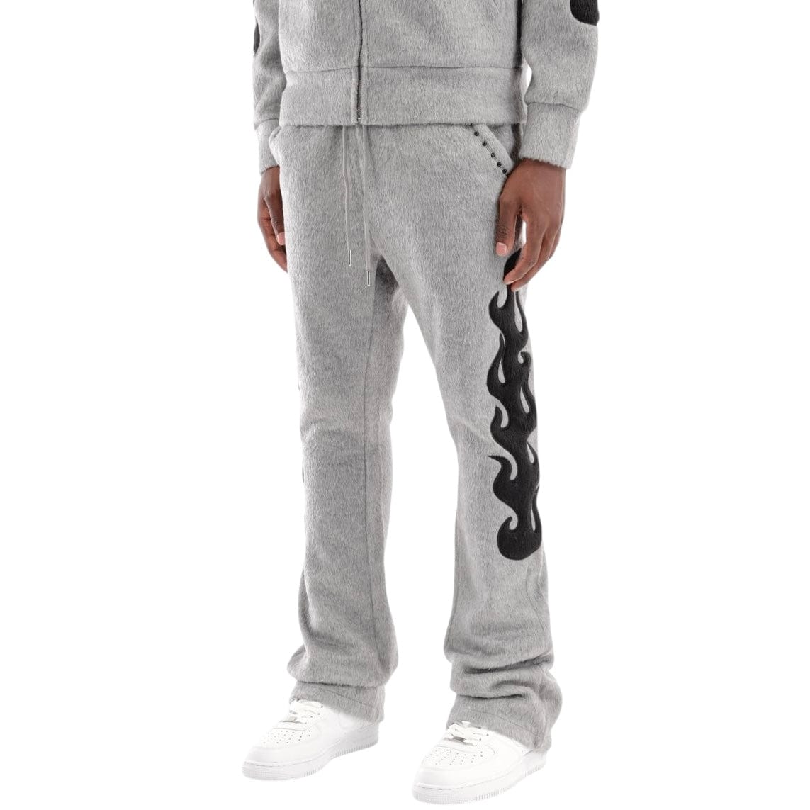 Copper Rivet Pearled Mohair Full Zip Hoodie & Pants Set (Gray)