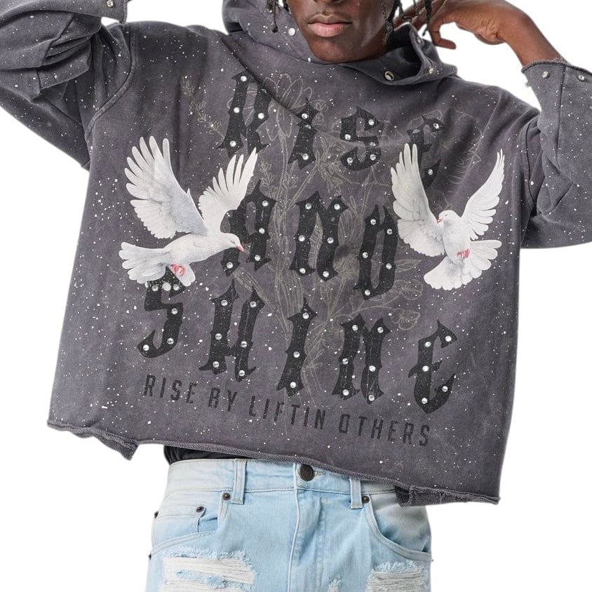 Taker Rise & Shine Raw-Edge Cropped French Terry Hoodie (Grey) T5257