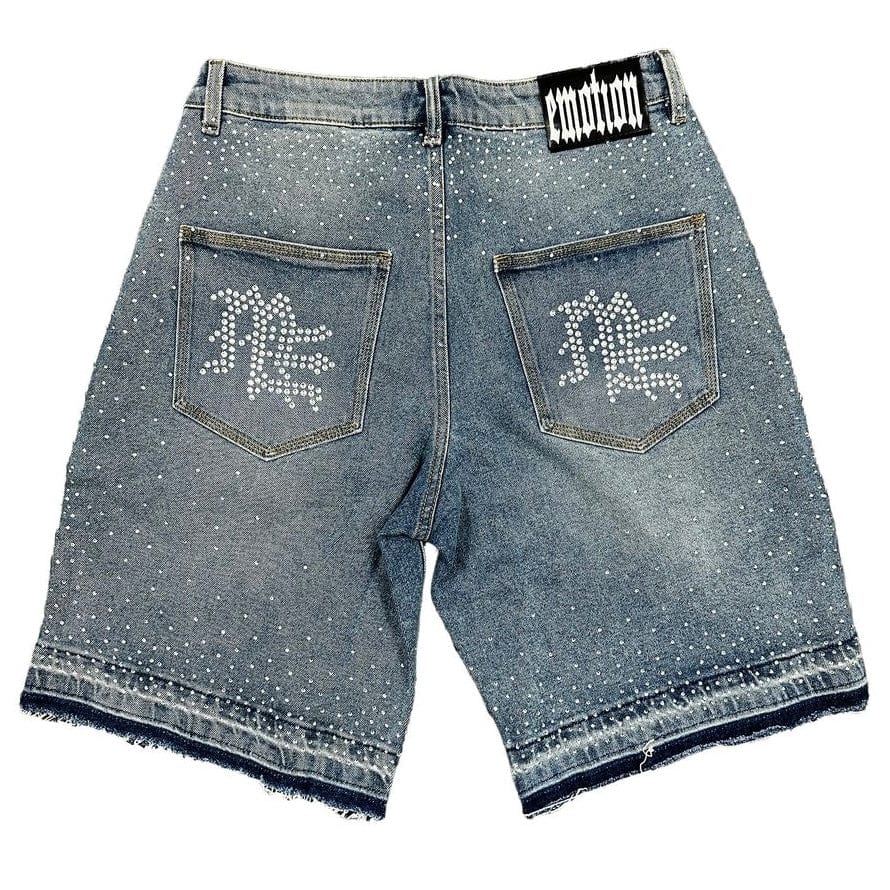 Mixed Emotion Me Rhinestone Denim Shorts (Rhinestone Blue)