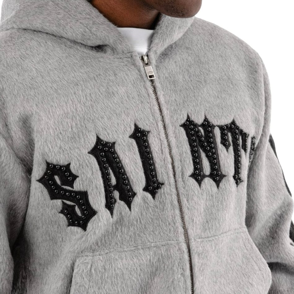 Copper Rivet Pearled Mohair Full Zip Hoodie & Pants Set (Gray)